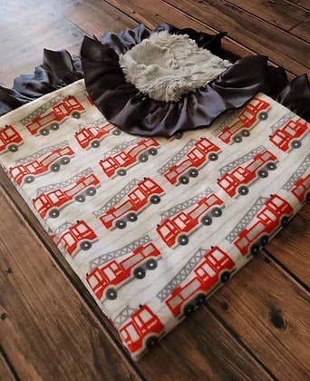 Cuddle Couture Fire Trucks Minky Blanket (Car Seat Size)