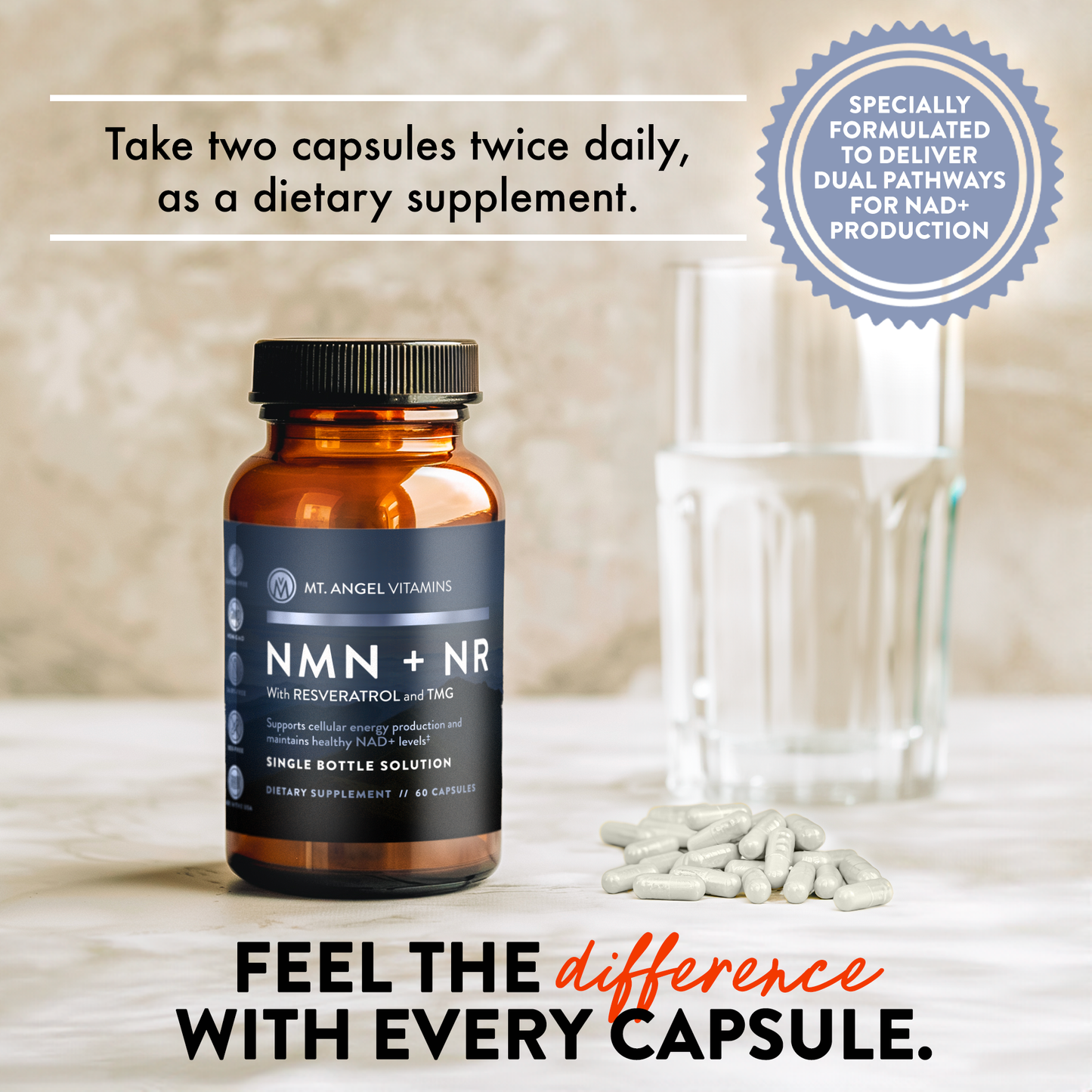 Mt. Angel Vitamins' NMN + NR - 60 Capsules