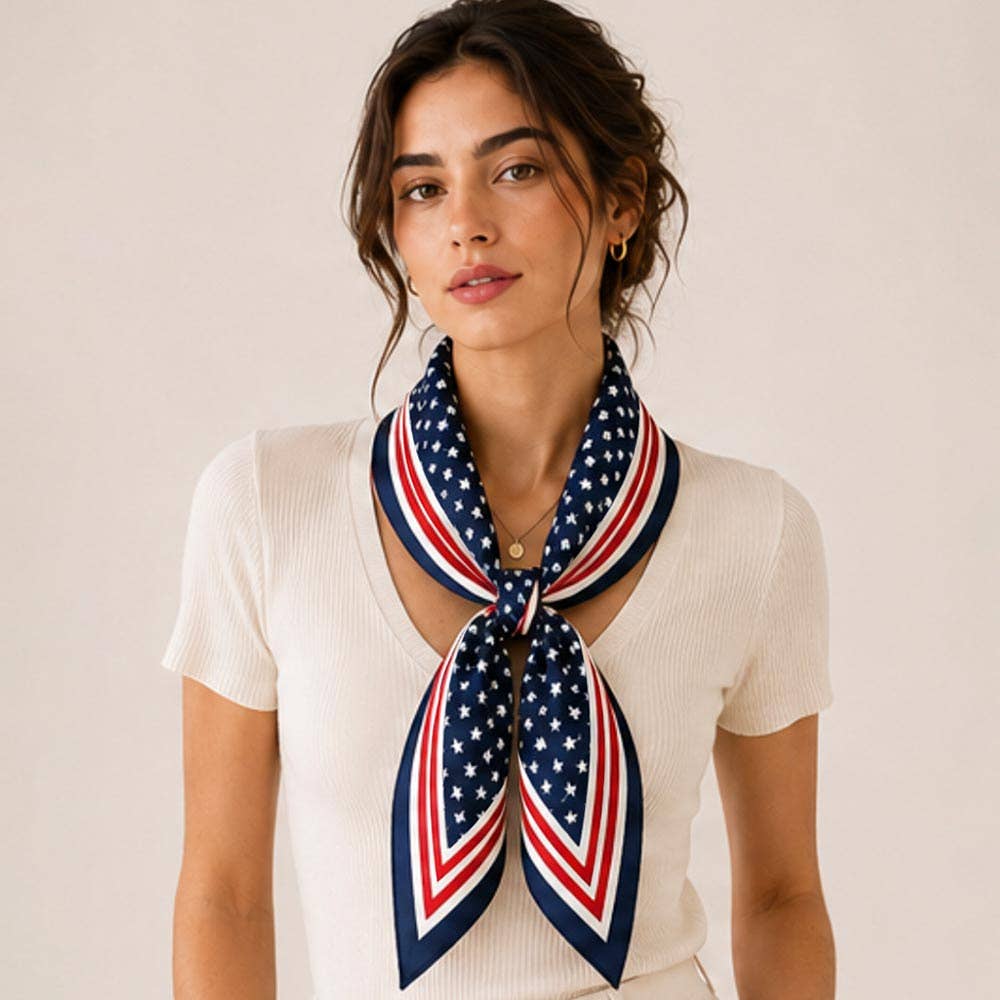 Classic Patriotic Star Pattern Print Square Scarf