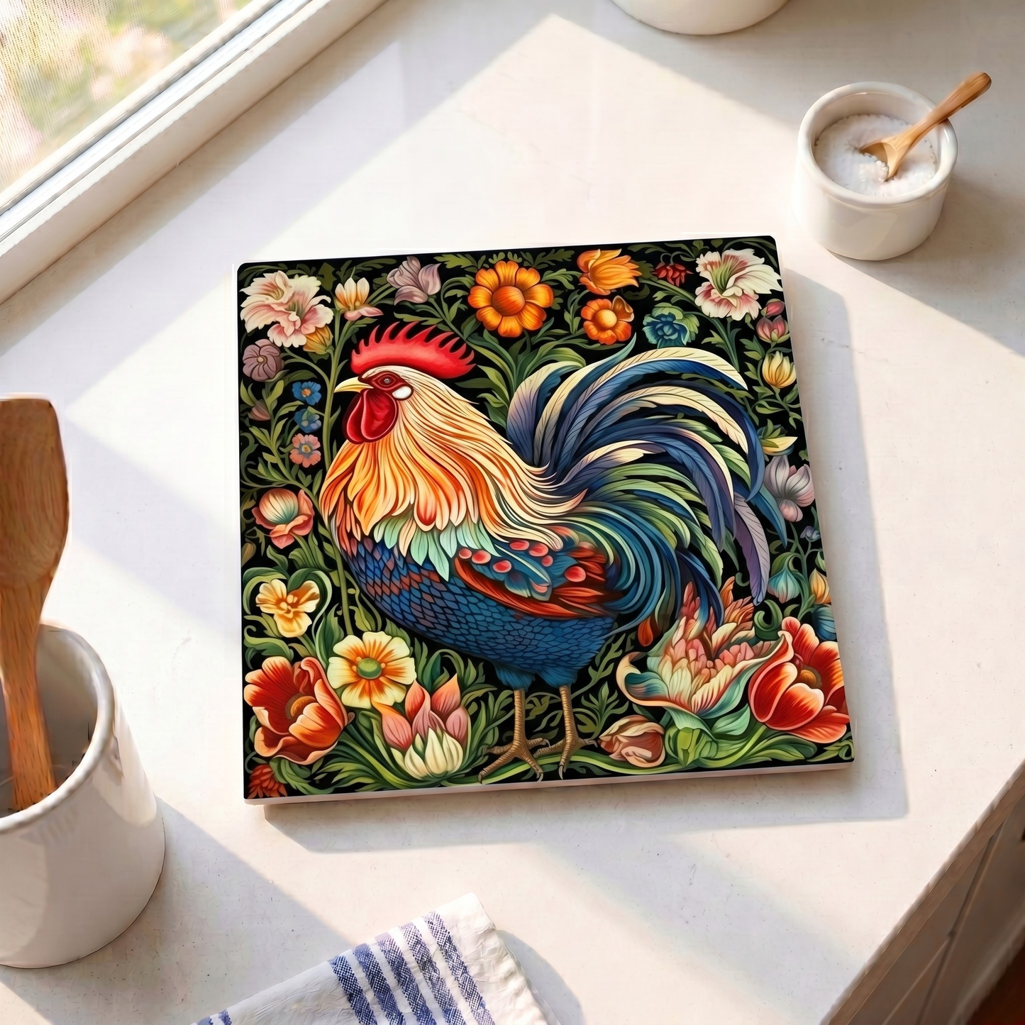 Highland Row Italian Rooster Ceramic Trivet | Mediterranean Decor
