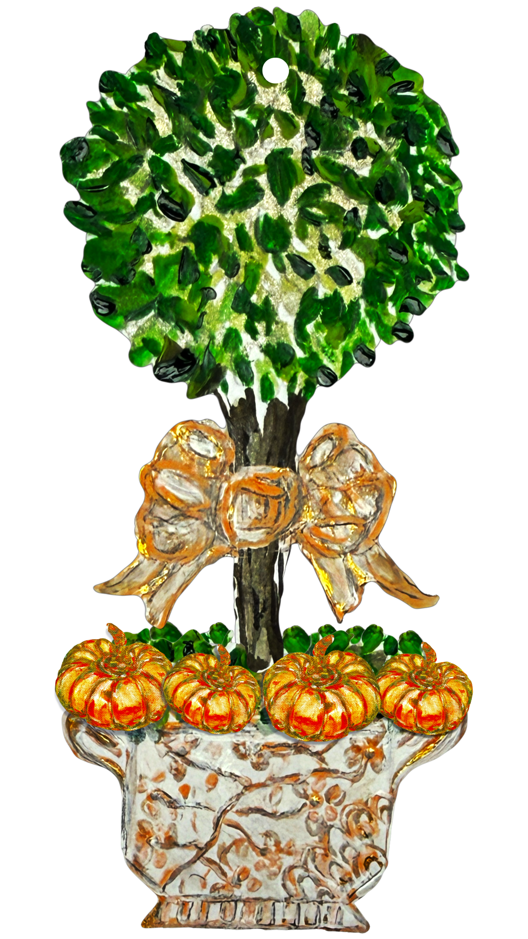 Mid Mod Large Designer Chinois Pumpkin Topiary Door Hangers