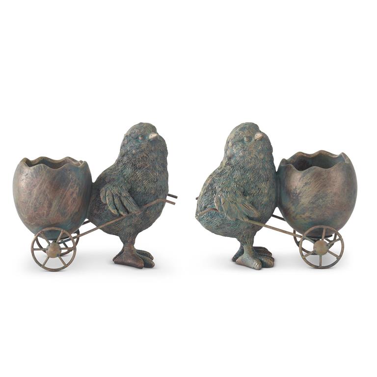 KK Green & Copper Resin Chick w Egg 6"