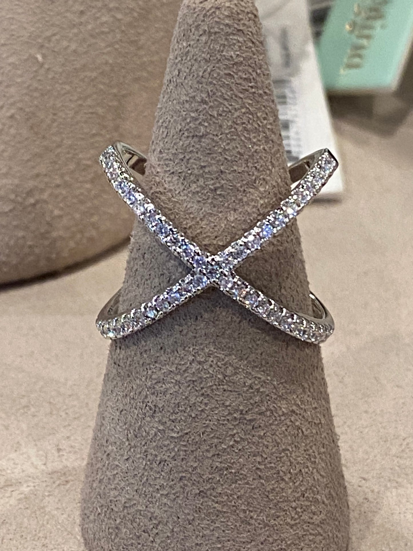 Silver Criss-Cross Ring w/Stones
