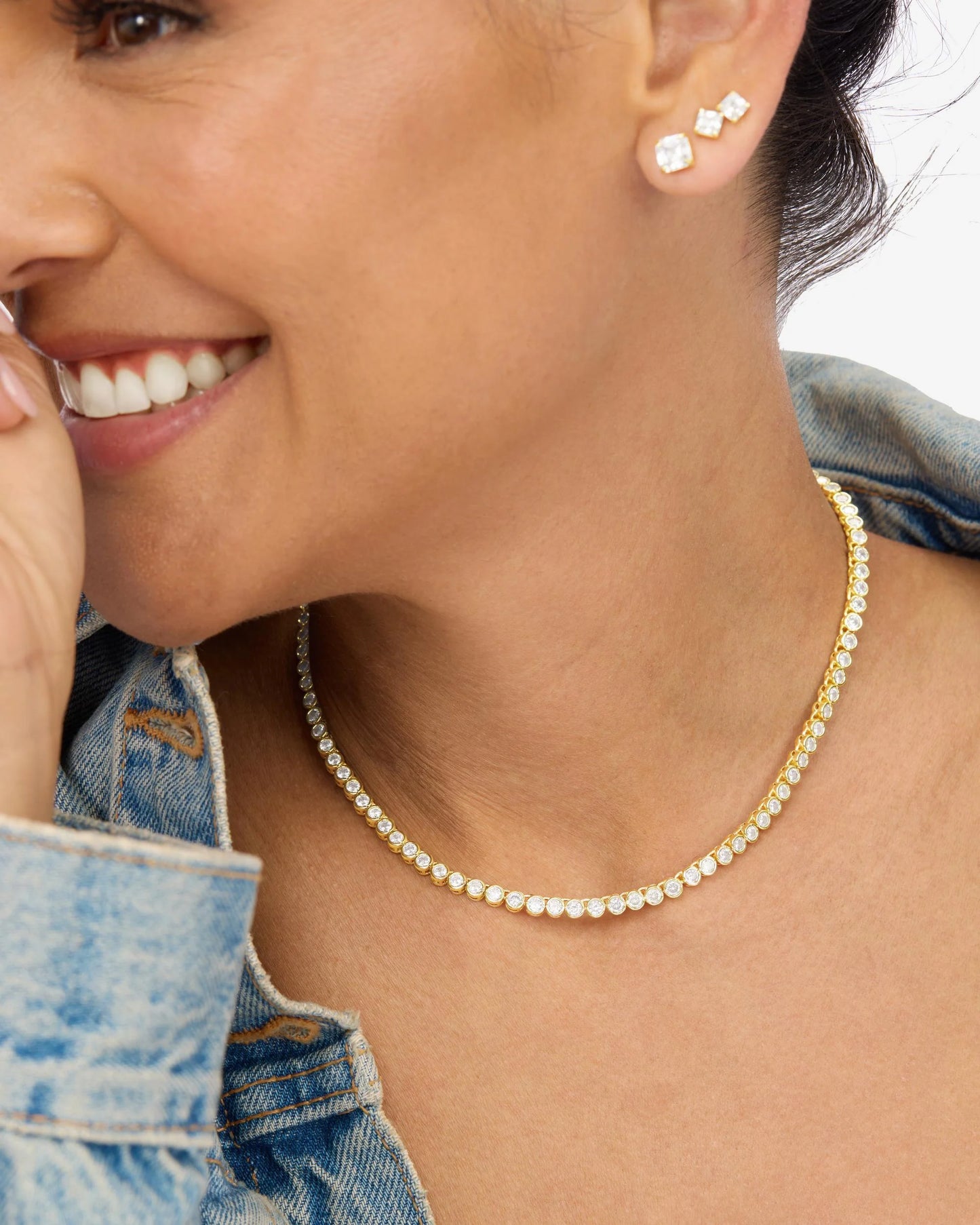 Melinda Maria Baroness Tennis Necklace, Silver/White, 3mm, 15"