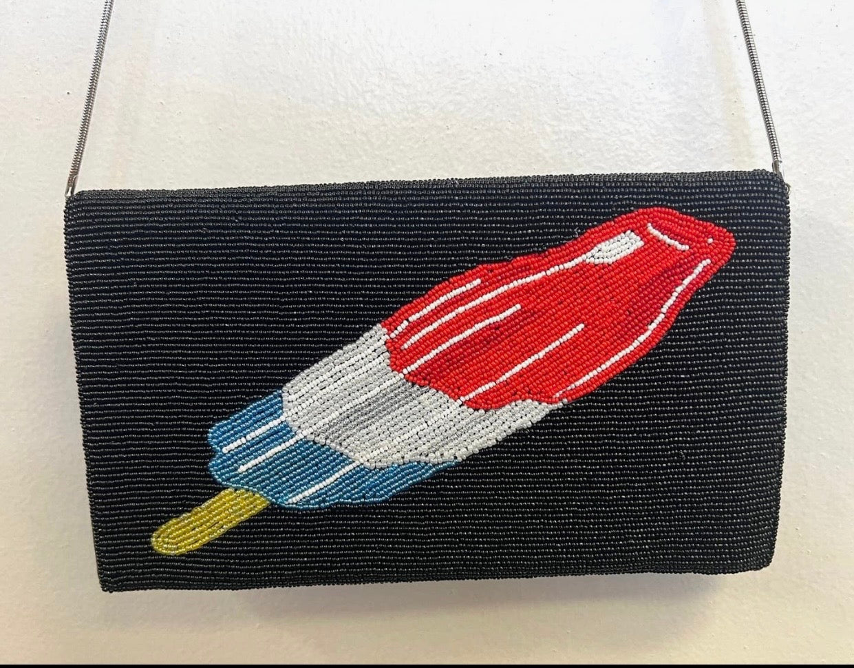 Beaded Clutch, Red/White/Blue Popsicle Design