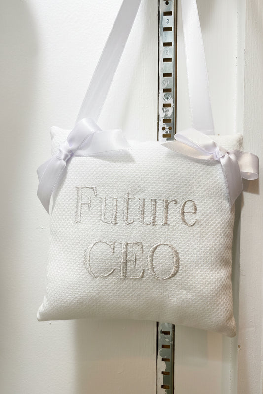Jan Sevadjian Monogrammed "Future CEO" Hanging Door Pillow