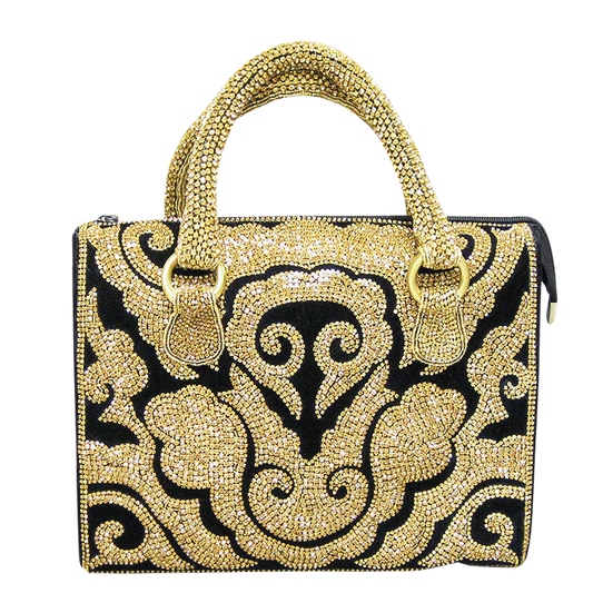 David Jeffery Handbag - Black & Gold Crystals w/Crystal Handle