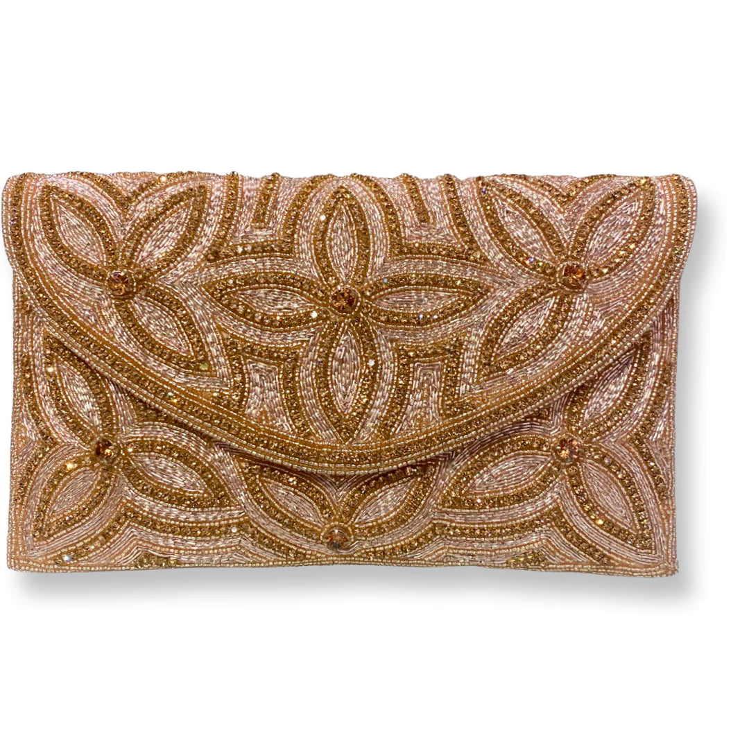 David Jeffery Handbag - Blush Beads and Sequins Clutch w/Chain