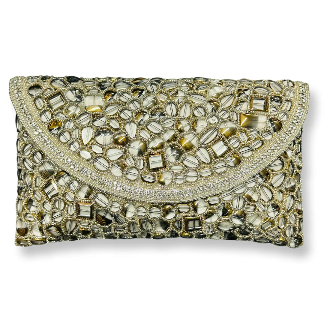 David Jeffery Handbag - Silver & Gold Stones Clutch