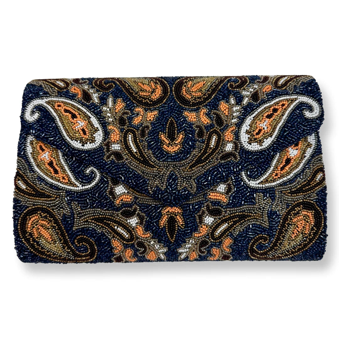 David Jeffery Handbag - Navy Beaded Multicolor Clutch