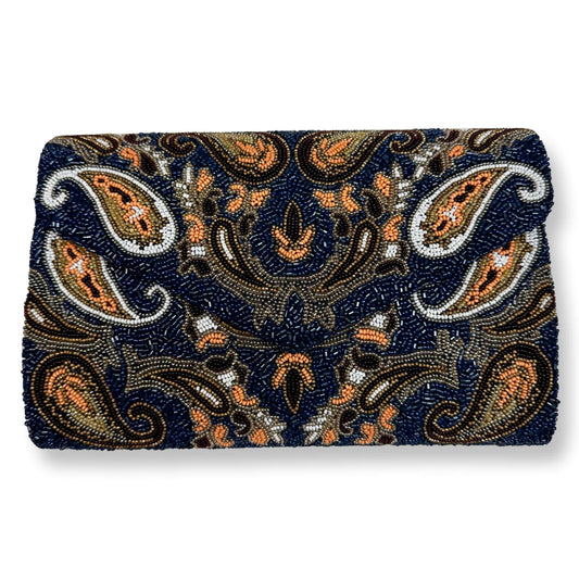 David Jeffery Handbag - Navy Beaded Multicolor Clutch