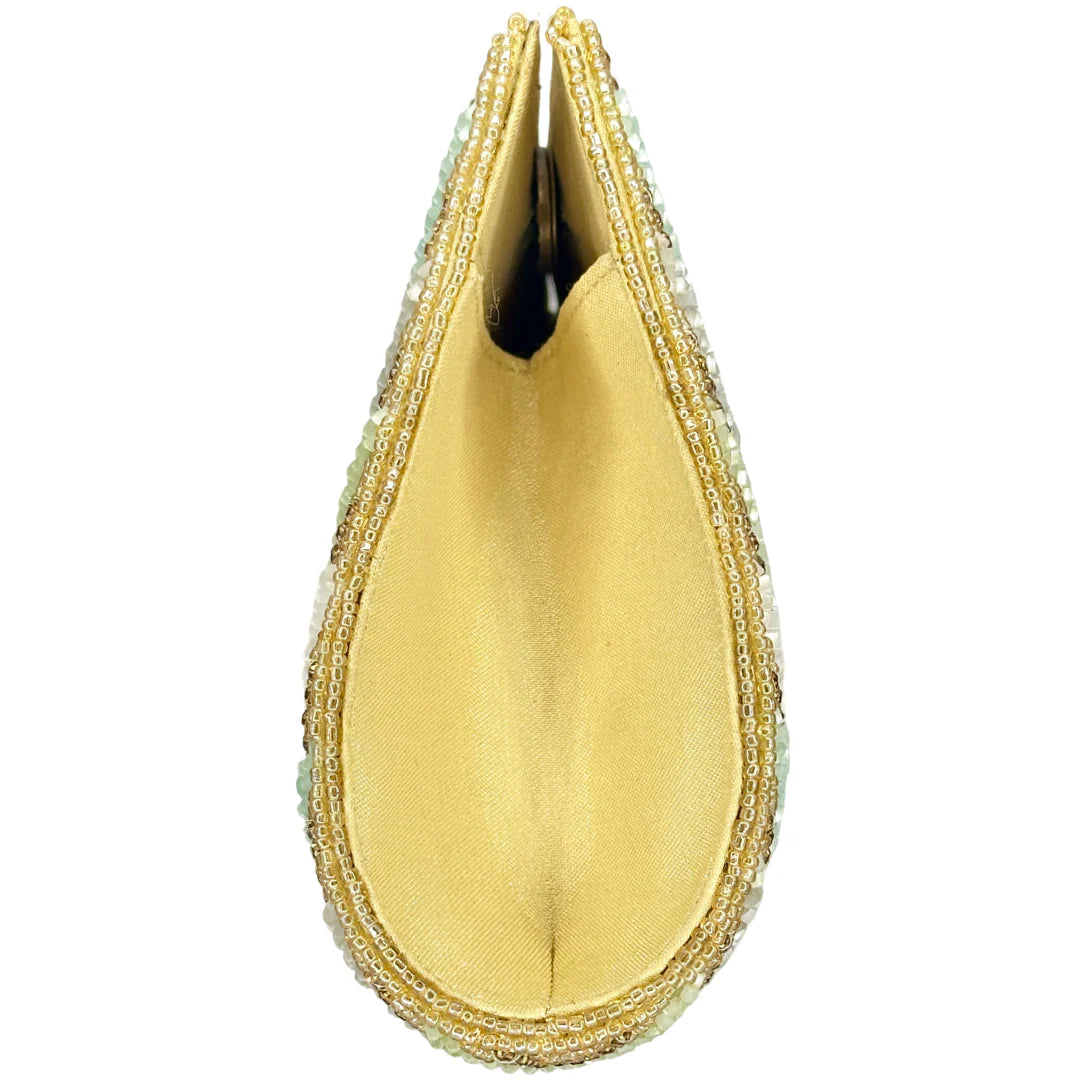David Jeffery Handbag - Blue Green Ivory Gold Beaded Clutch w/Chain Strap