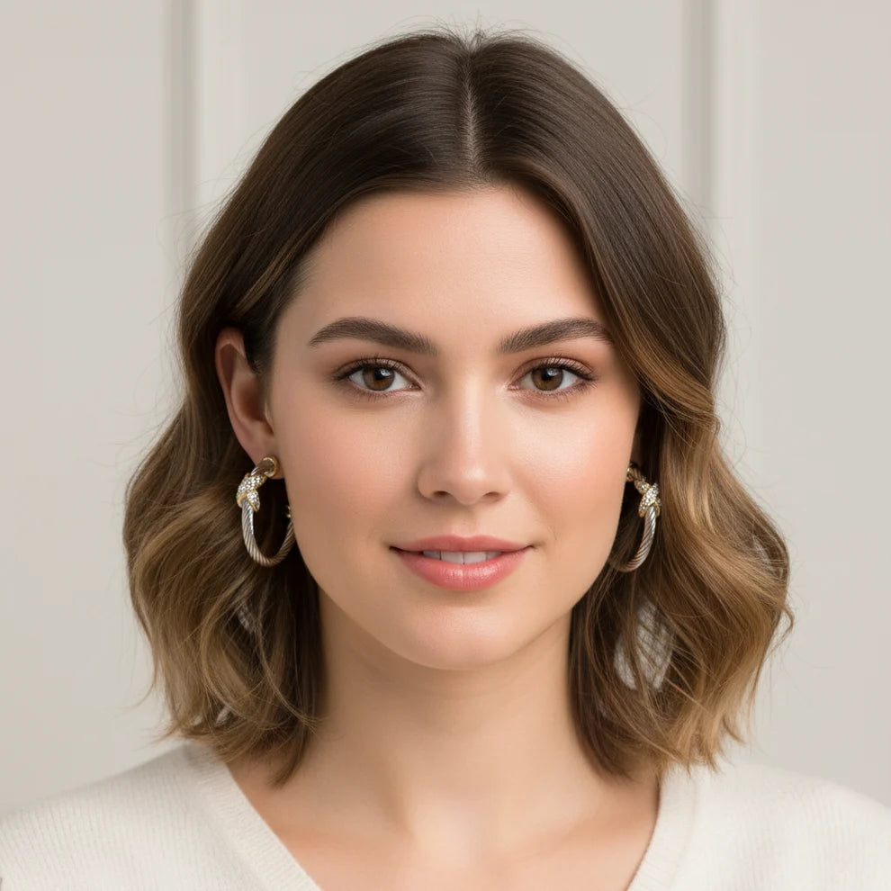 Cable CZ Pavé "X" Hoop Earrings (Hematite & Gold)