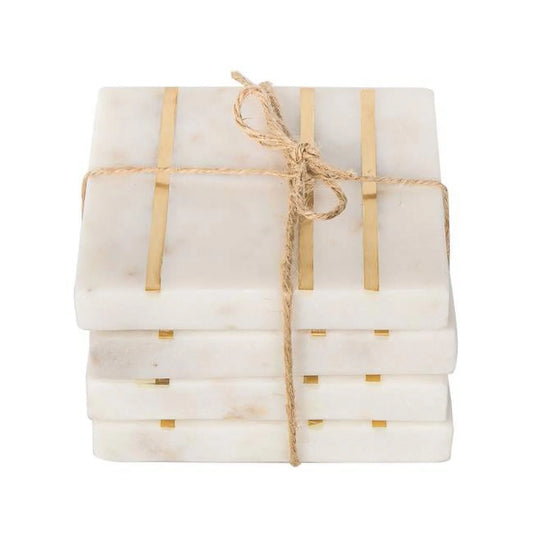 Godinger Set of 4 Sq Marble Coasters Inlay