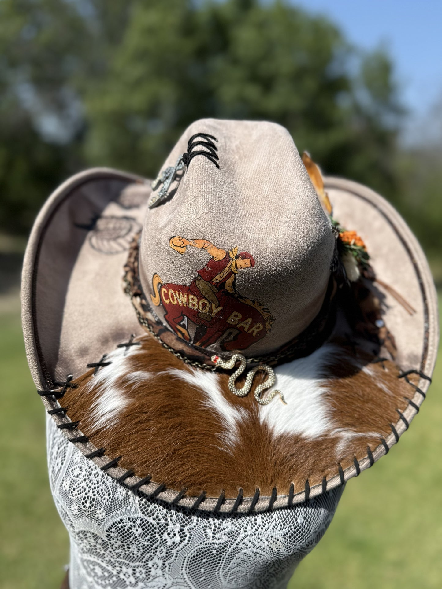 Annie’s Touch Premium Wool Cowgirl Hat - Wild Western Rattlesnake and Hide