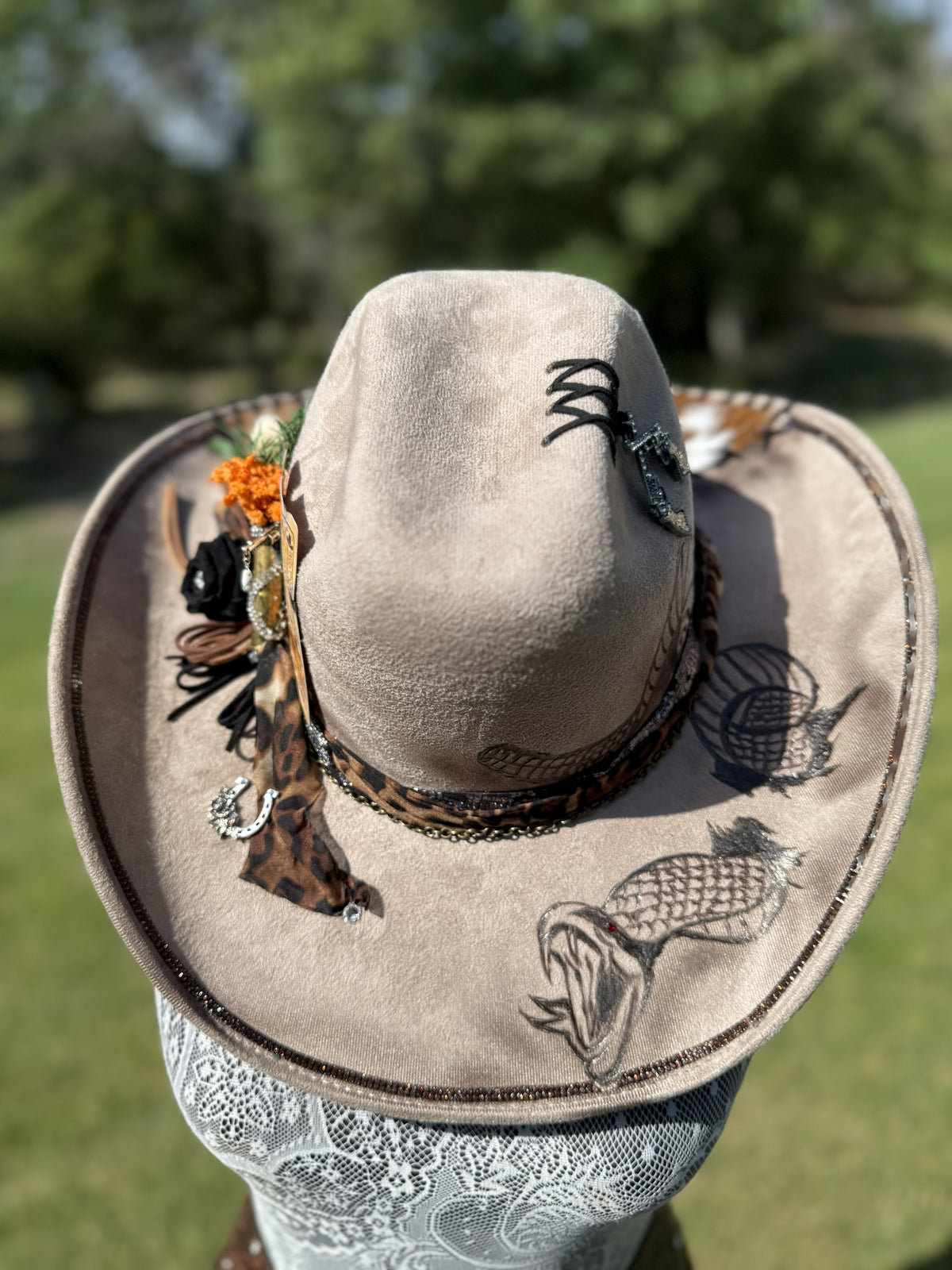 Annie’s Touch Premium Wool Cowgirl Hat - Wild Western Rattlesnake and Hide