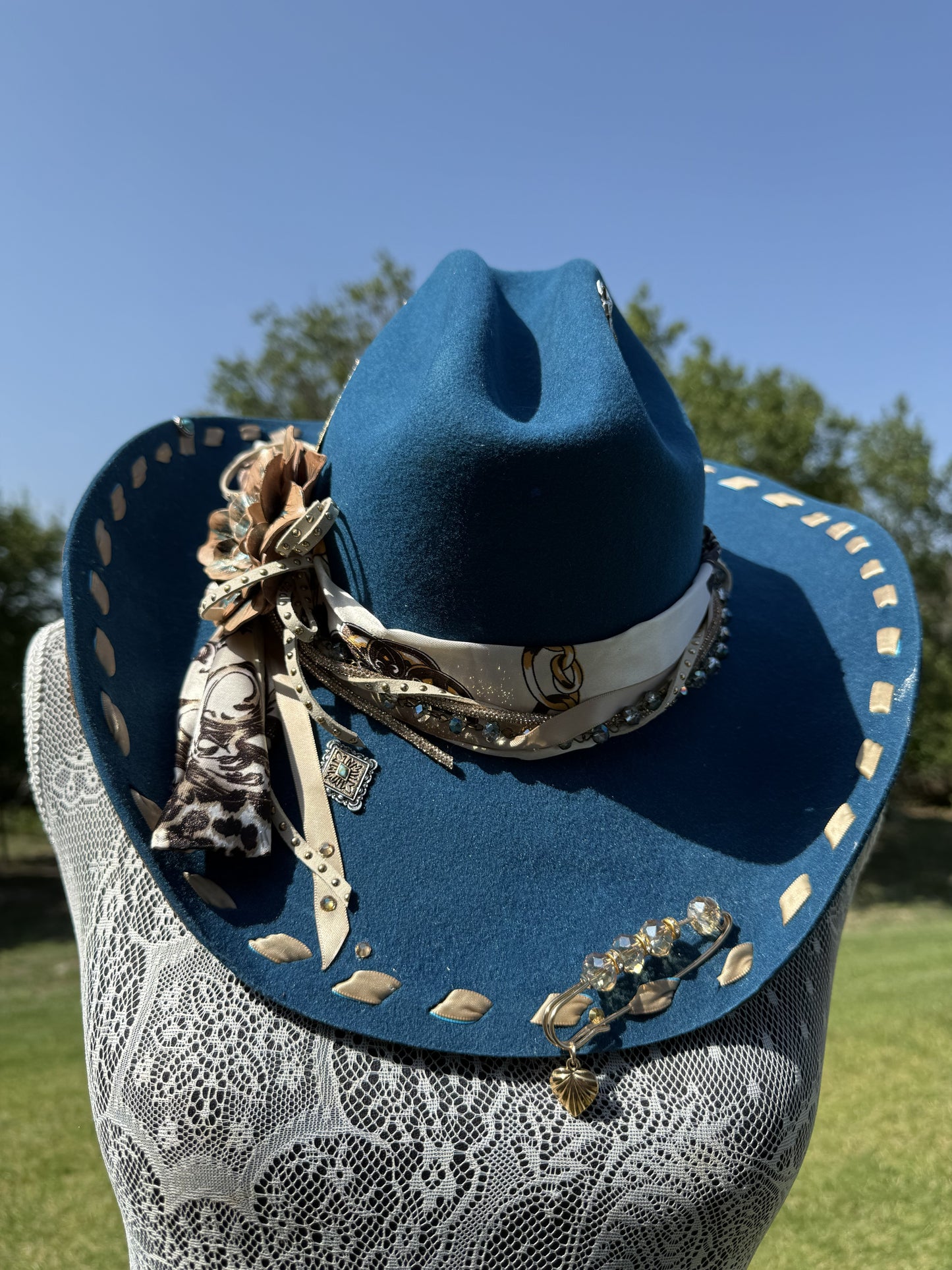 Annie’s Touch Wool Cowgirl Hat - Teal Leopard Wildflower