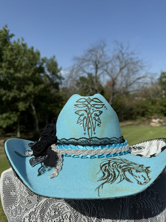 Annie’s Touch Wool Cowgirl Hat - Wild Turquoise Mustang