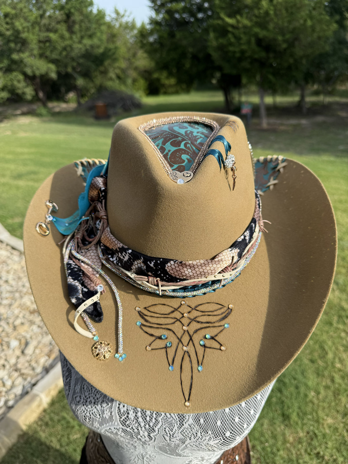 Annie’s Touch Wool Cowgirl Hat- Latte Western Turquoise Lether Patena