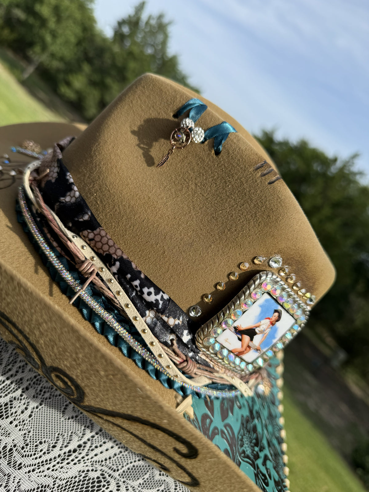 Annie’s Touch Wool Cowgirl Hat- Latte Western Turquoise Lether Patena