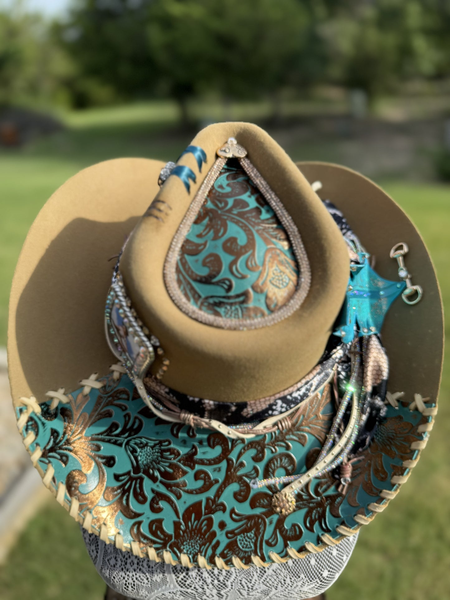 Annie’s Touch Wool Cowgirl Hat- Latte Western Turquoise Lether Patena