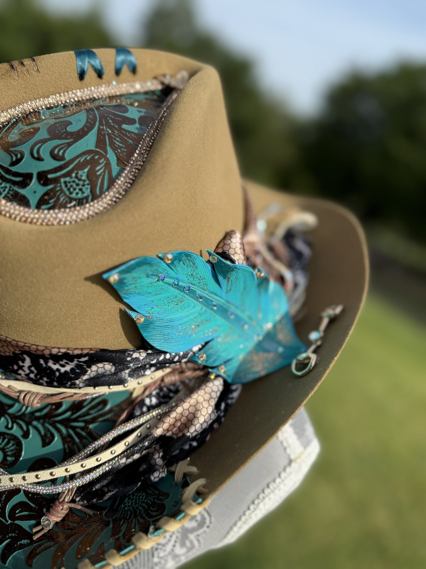 Annie’s Touch Wool Cowgirl Hat- Latte Western Turquoise Lether Patena