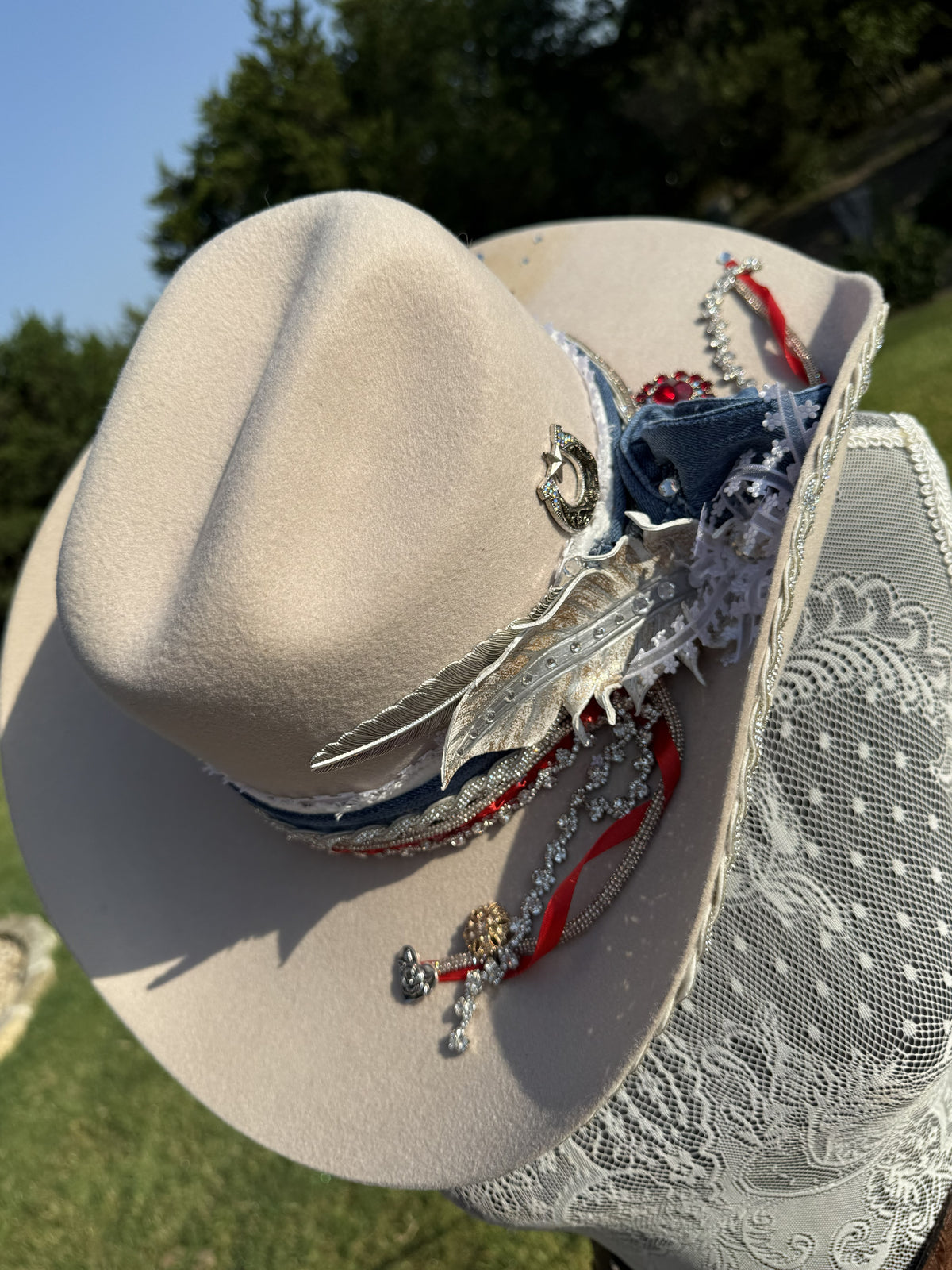 Annie’s Touch Wool Cowgirl Hat- Denim and Roses (Custom Design)