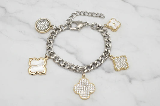 Two-Toned Cuban Chain Bracelet w/Charms