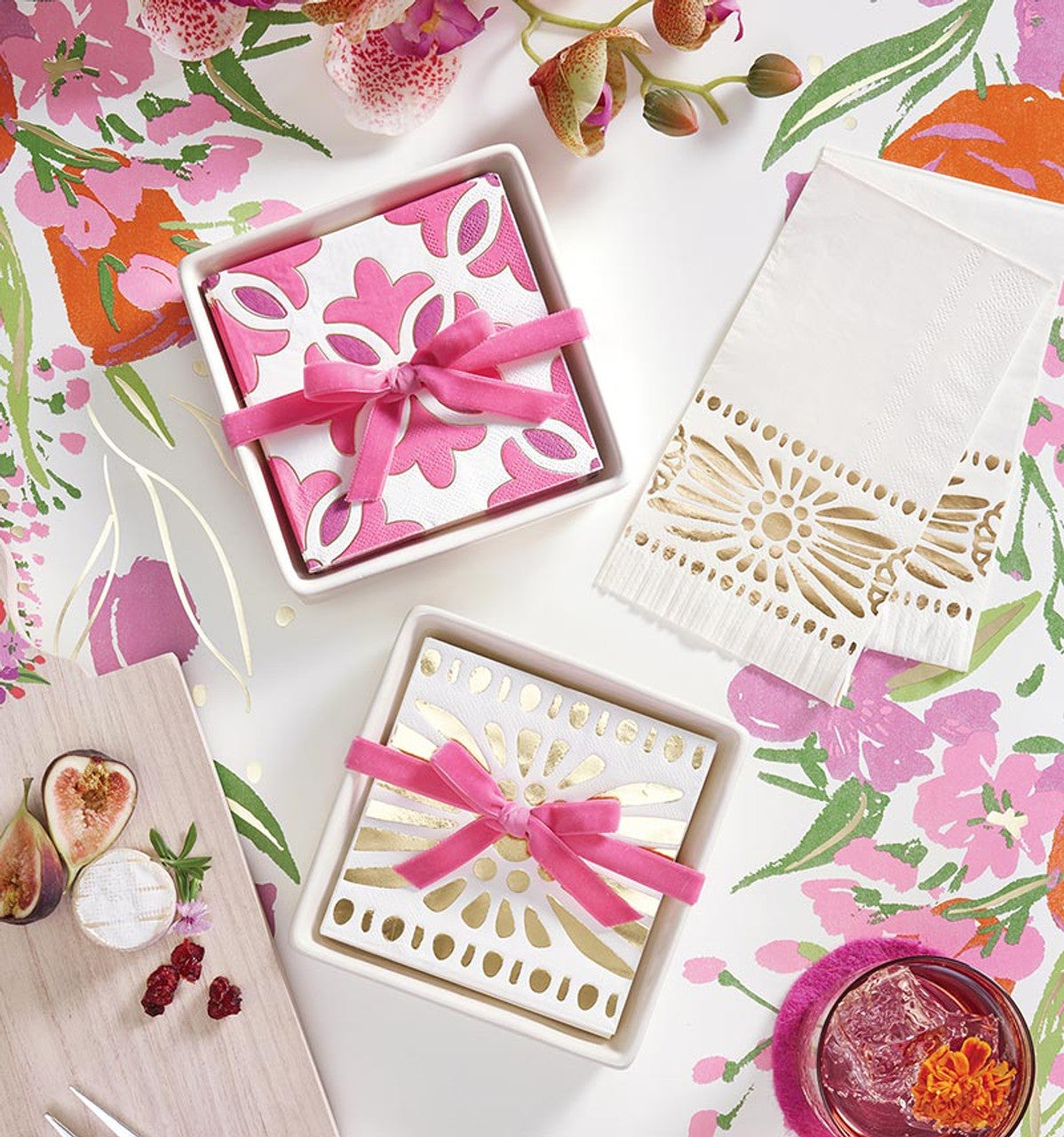 Santa Barbara Ceramic Napkin Tray + Moroccan Tiles Napkins