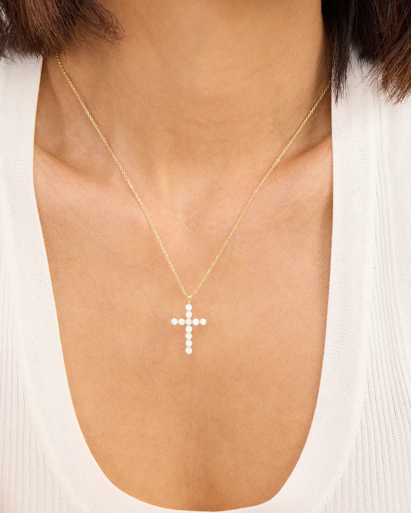 Melinda Maria "Oh She Fancy" Small Cross Pendant, Gold/White