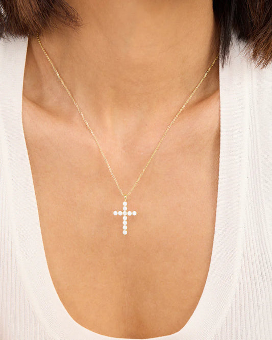 Melinda Maria "Oh She Fancy" Small Cross Pendant, Gold/White