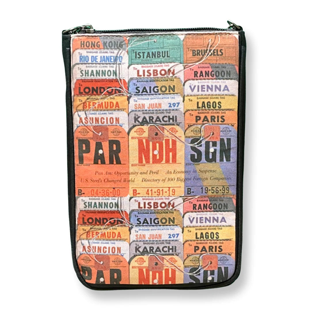 David Jeffery Crossbody Bag - Pan Am Luggage Tag Destinations