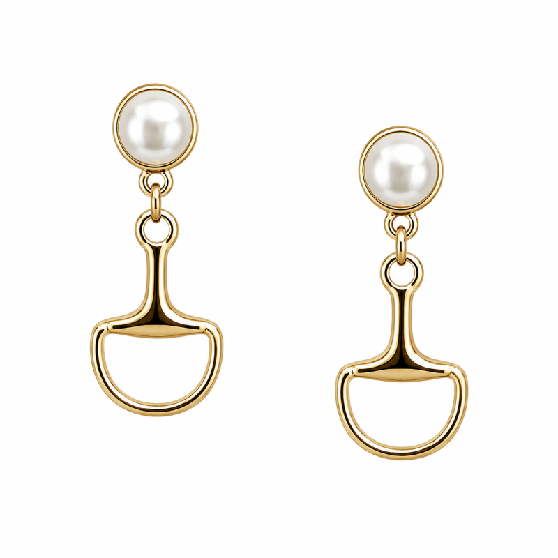 KP Horsebit Pearl Earrings - Gold