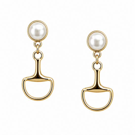 KP Horsebit Pearl Earrings - Gold