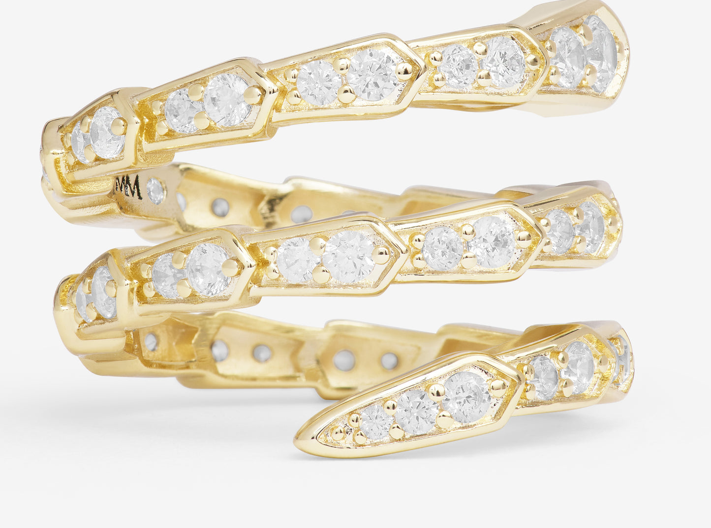 Melinda Maria Pave' Serpent Ring, Gold/White