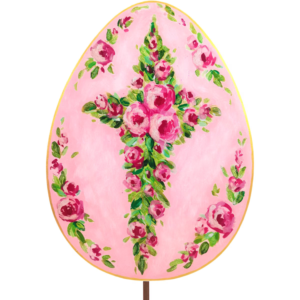 Round Top Pink Roses Cross on Egg
