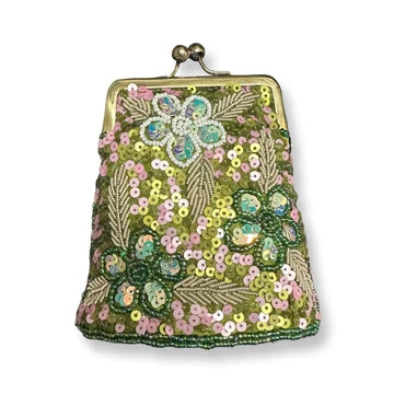 David Jeffery Coin Bag - Pink, Green and White Sequins