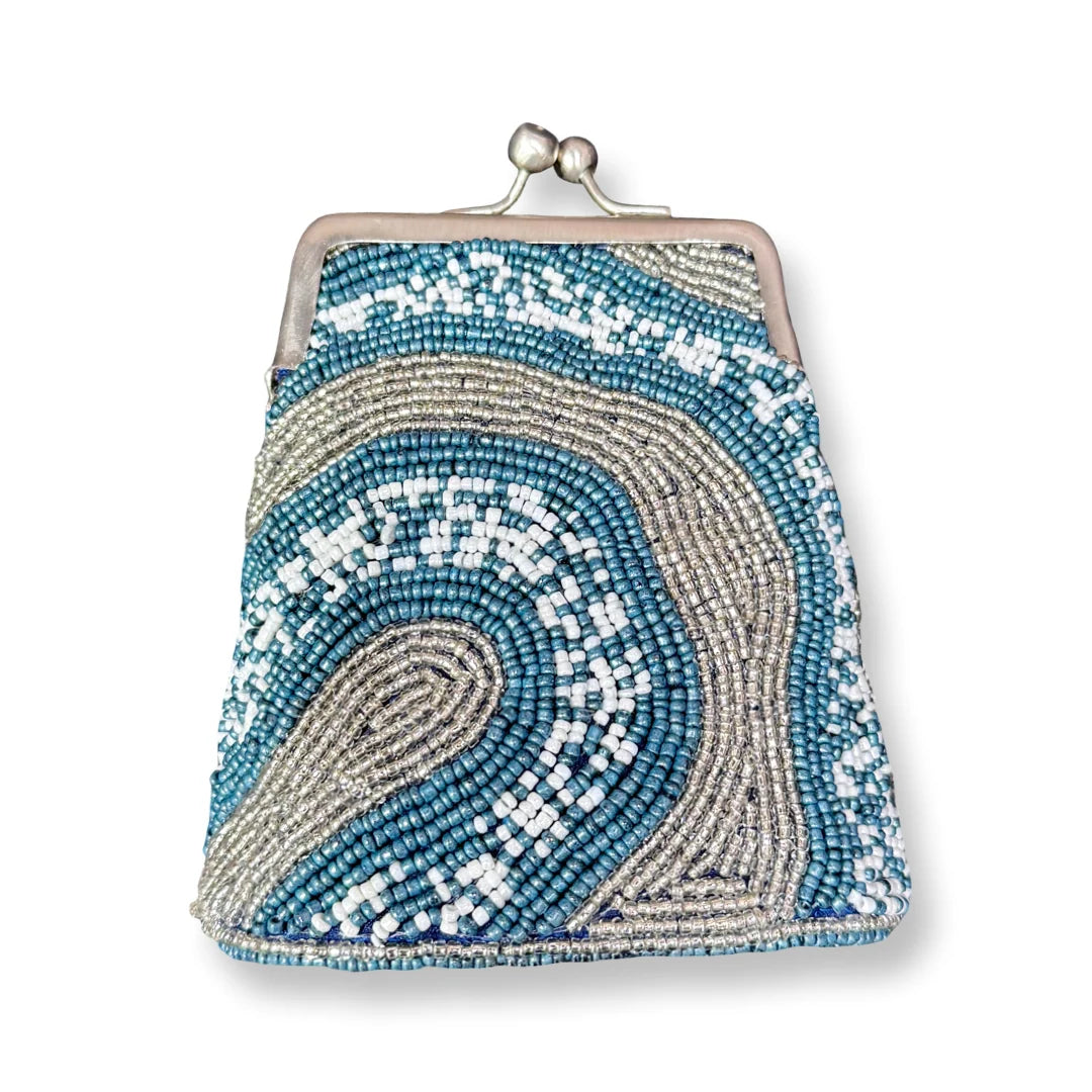 David Jeffery Coin Bag - Blue, Silver and White Beads