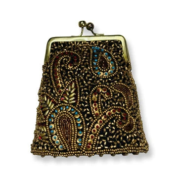 David Jeffery Coin Bag - Black, Gold, Blue and Red Beads