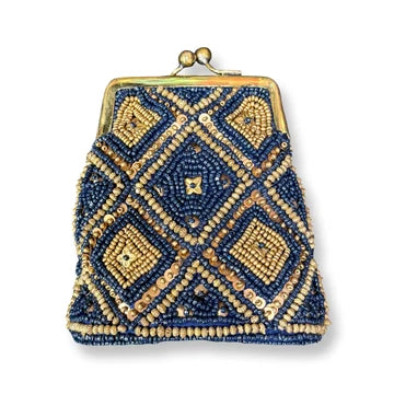 David Jeffery Coin Bag - Navy, Blue and Gold Beads