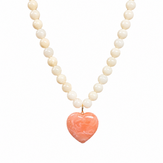 Resin Heart Necklace - Ivory