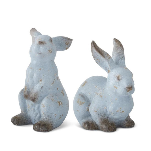 KK Weathered Blue Terracotta Rabbits (Set of 2)