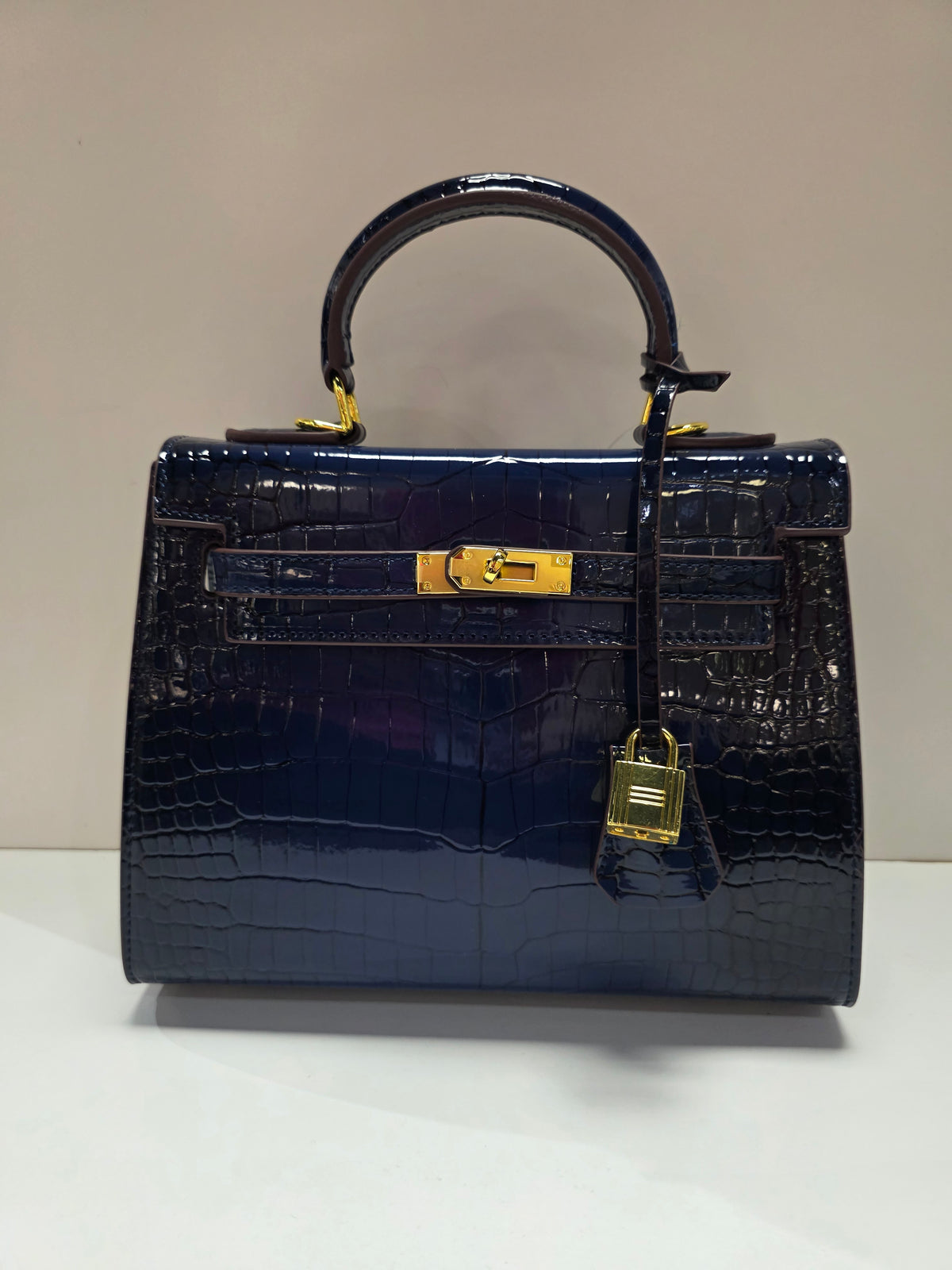 Inzi Glossy Croc Top-Handle Crossbody Bag