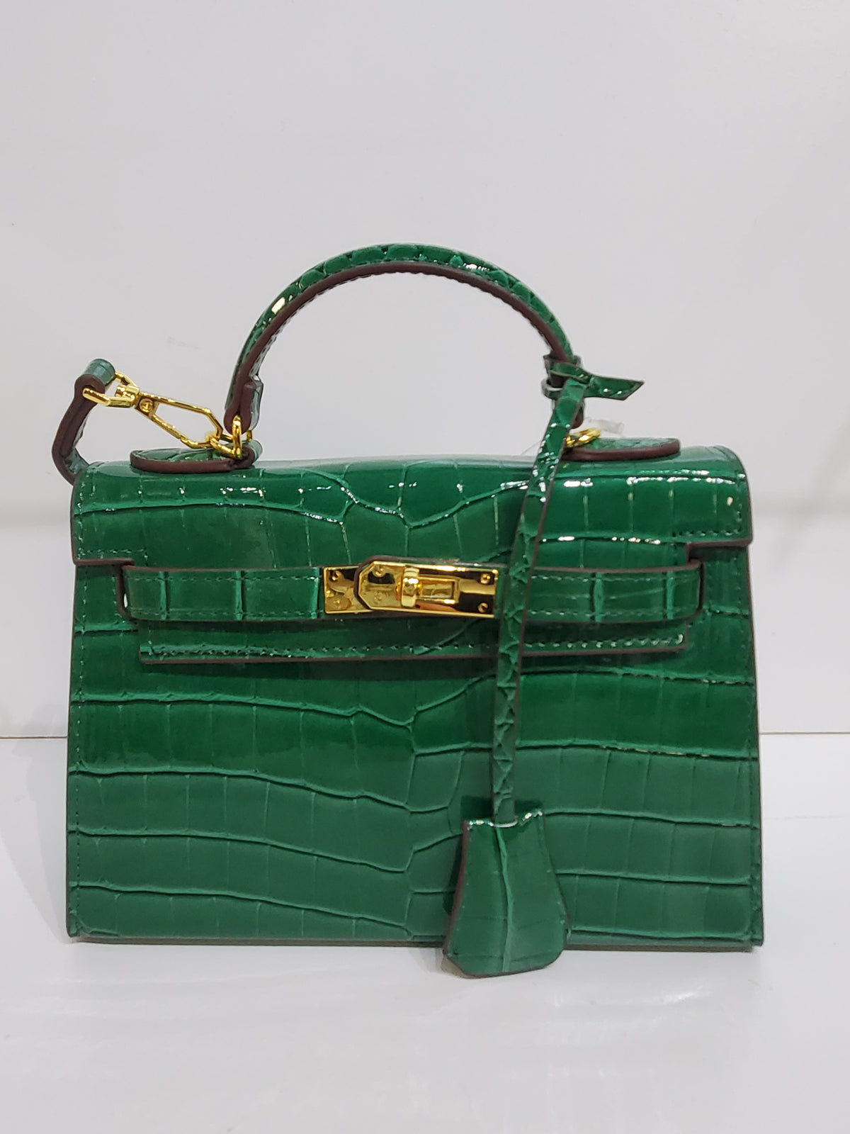 Inzi Textured Croc Mini Top-Handle Crossbody Bag