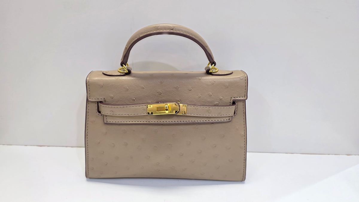 Inzi Ostrich-Embossed Mini Top-Handle Crossbody Bag