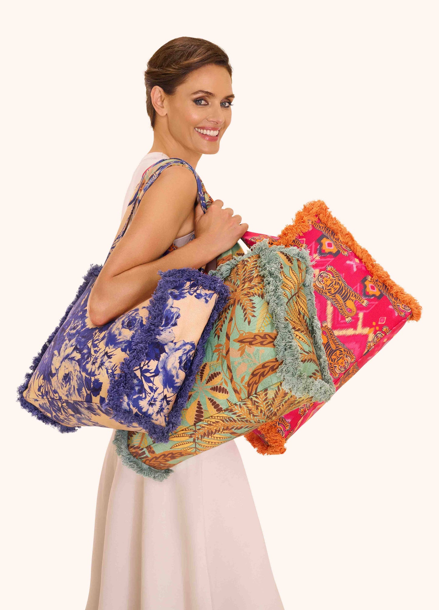 Fringed Box Tote - China Blue Blooms, by Powder Designs