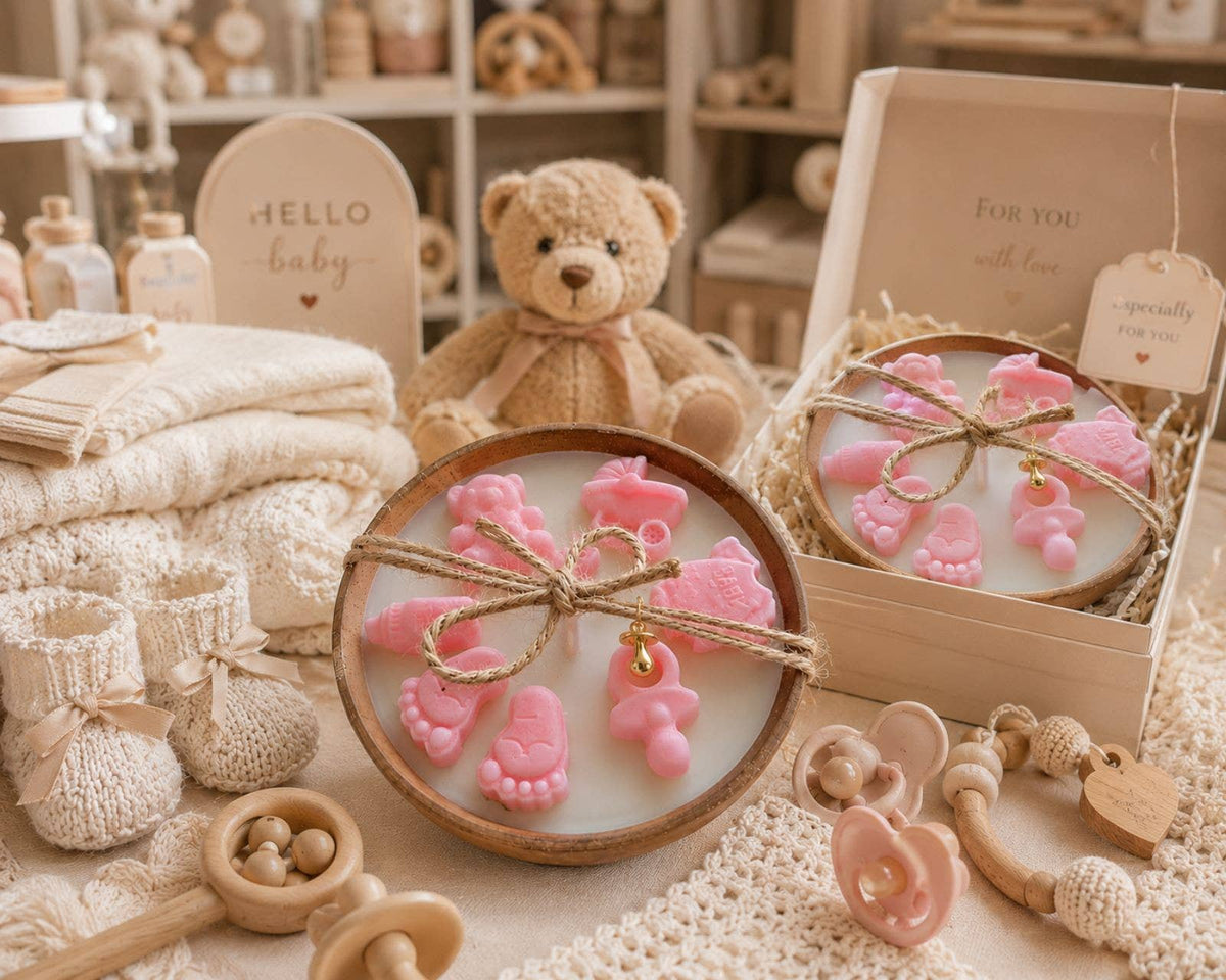 Held in Light Baby Girl Gift Candle in Wooden Bowl – Handmade Soy Candle