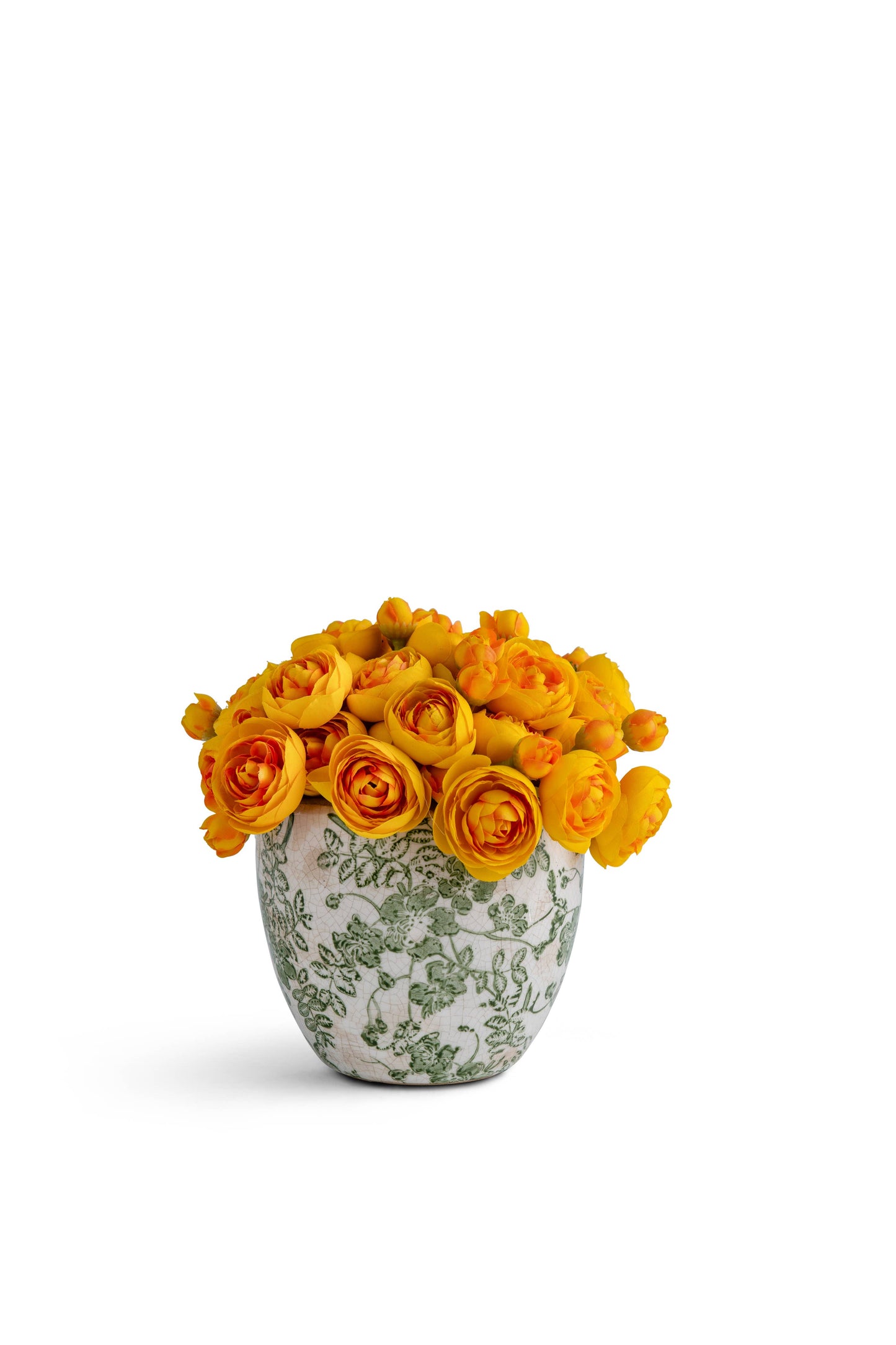 T&C Pave baby Ranunculus in Green and White ceramic