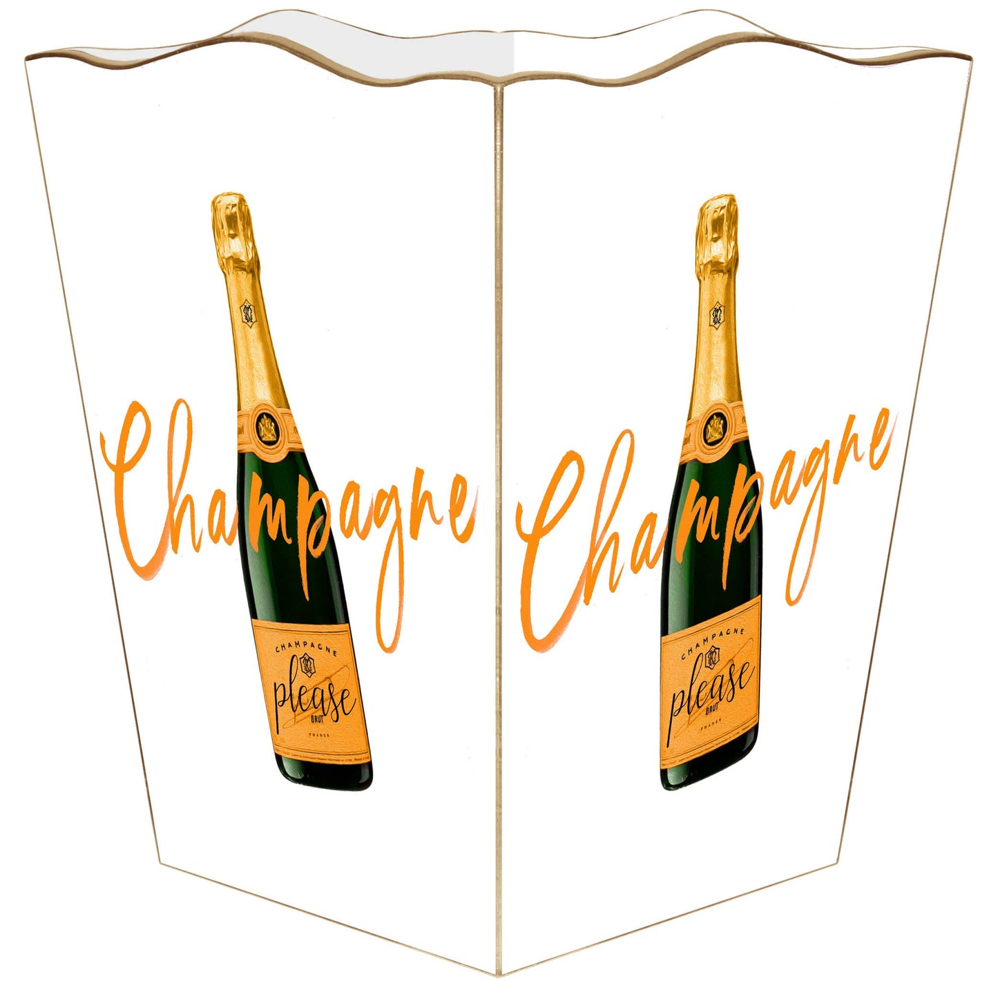 Marye-Kelley Orange Champagne Please On White Wastepaper Basket