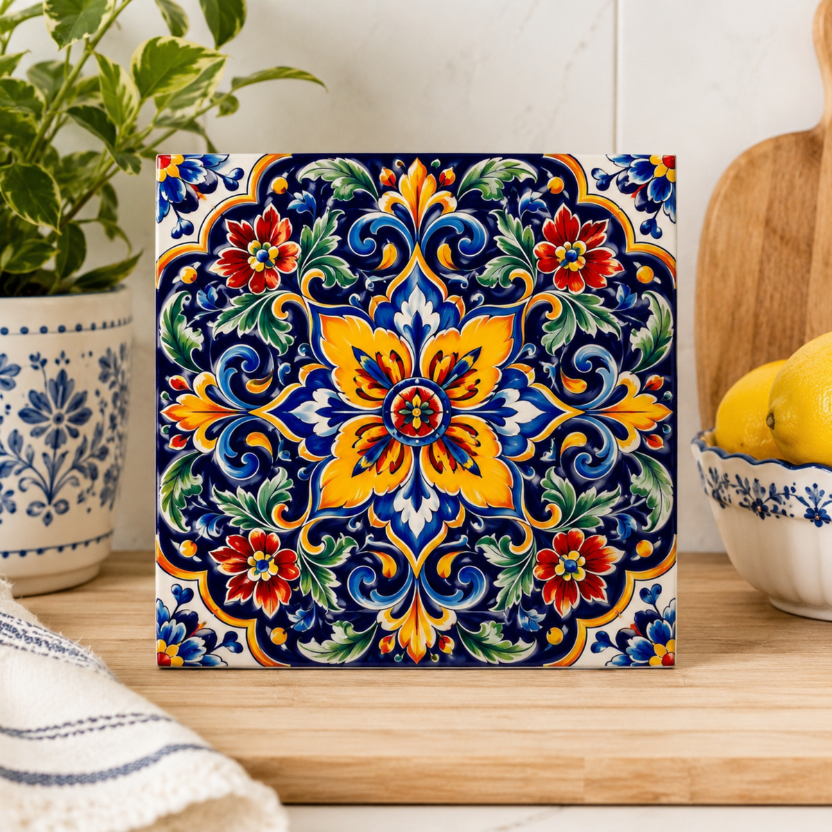 Highland Row Talavera Floral Ceramic Trivet